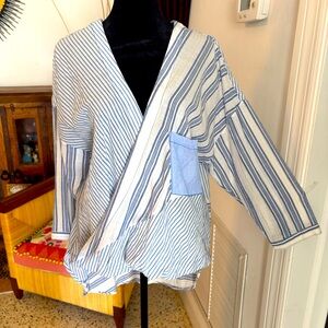 HOLDING HORSES Anthropologie Cotton Loose Multi Fabric Pullover Top! Long back!